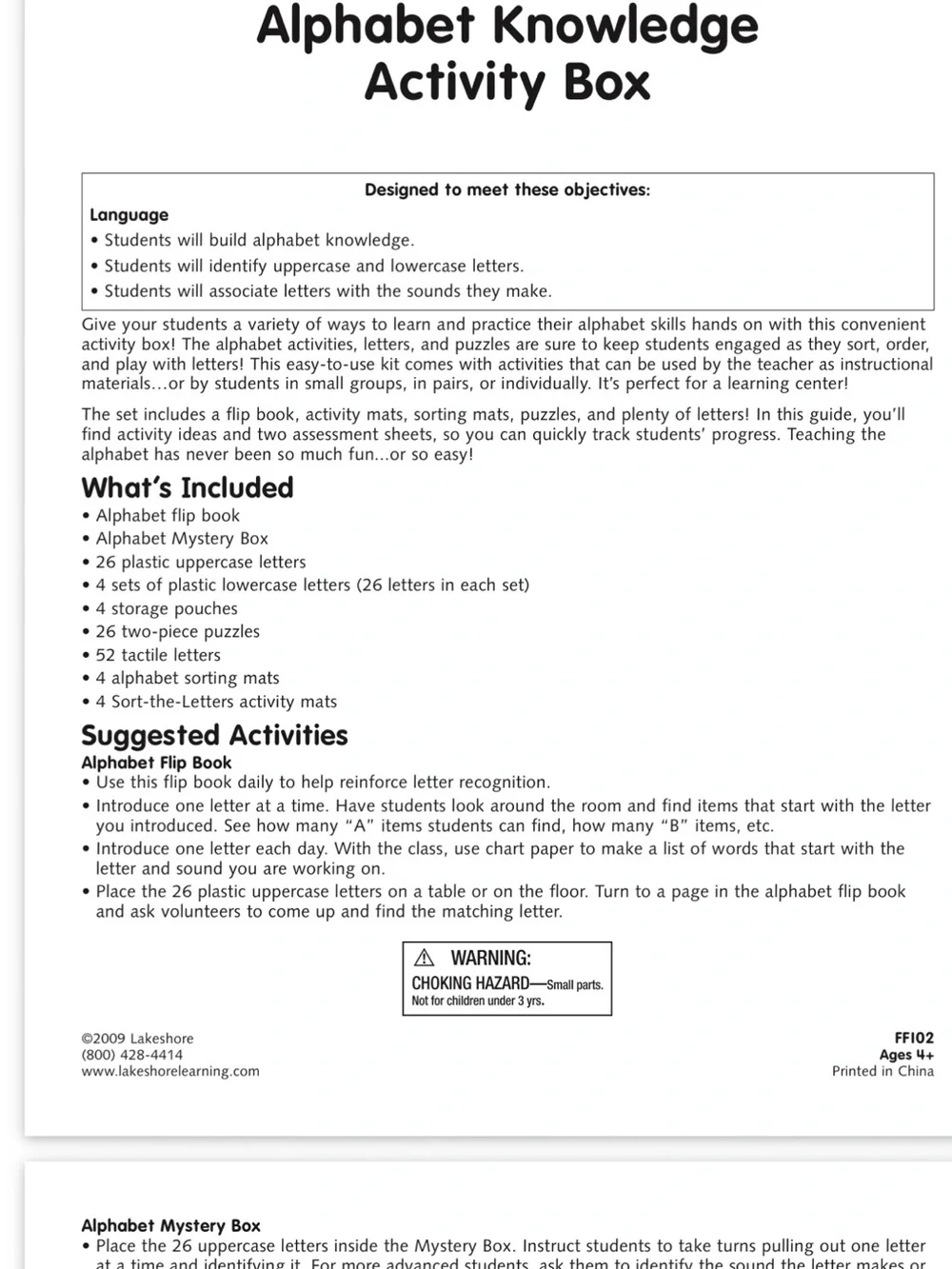 Lakeshore Alphabet Knowledge Activity Box